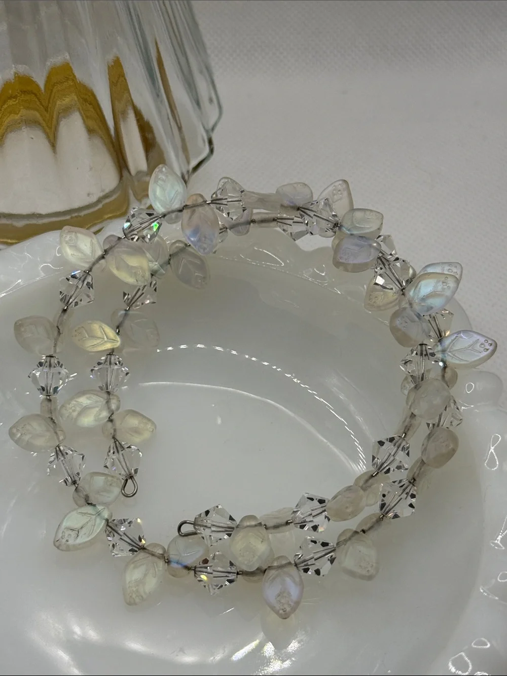 Ultimate Iridescent Leaf Crystal Wire-Wrap Bracelet fairy core beaded bracelet